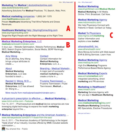 SERP or search engine results page. Medical website SEO and website optimization.